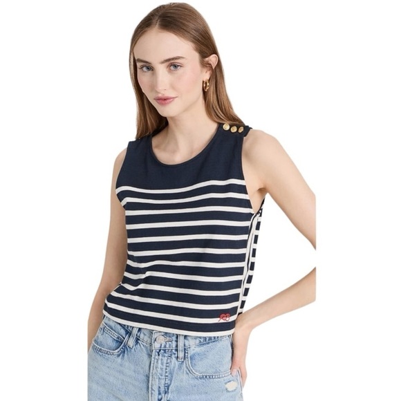 Rag & Bone Bardot Nautical Navy Striped Tank Top - Picture 1 of 9